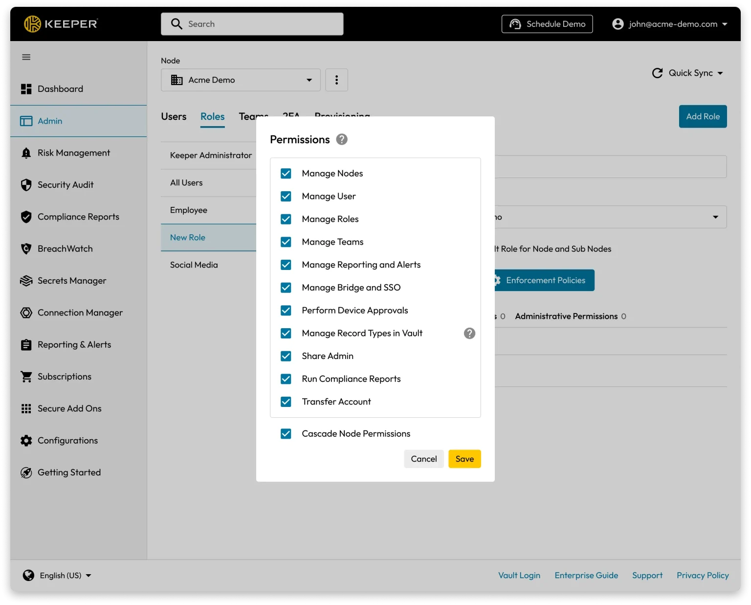 keeper Admin Permissions